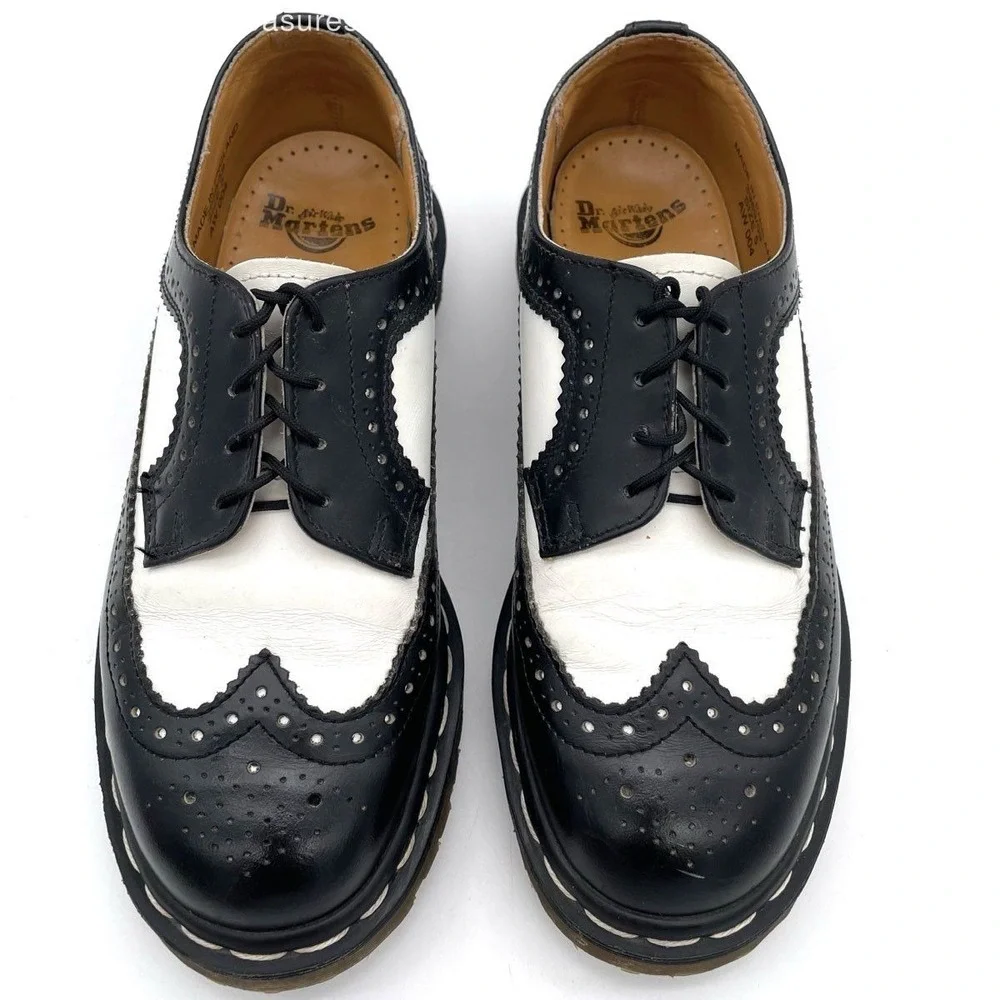 Dr. Martens 3989 Made in England Black White Wingtip Brogue Shoes Women's Size 7